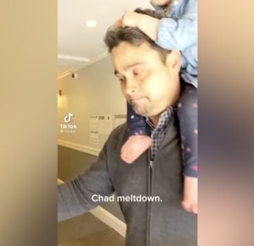 Male Karen Blocks Entrance Of Apartment Building While Carrying Baby On Shouders!